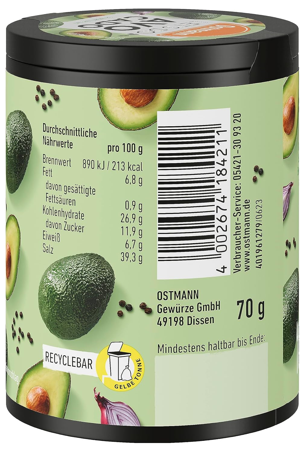 Ostmann Gewürze - Let's Do Avocado | Gewürzsalz für Avocado, Guacamole eller Bowls | Crunchy Topping med Gewürzen, Kräutern og schwarzem Sesam | 70 g i Metalldose genbrugsbar