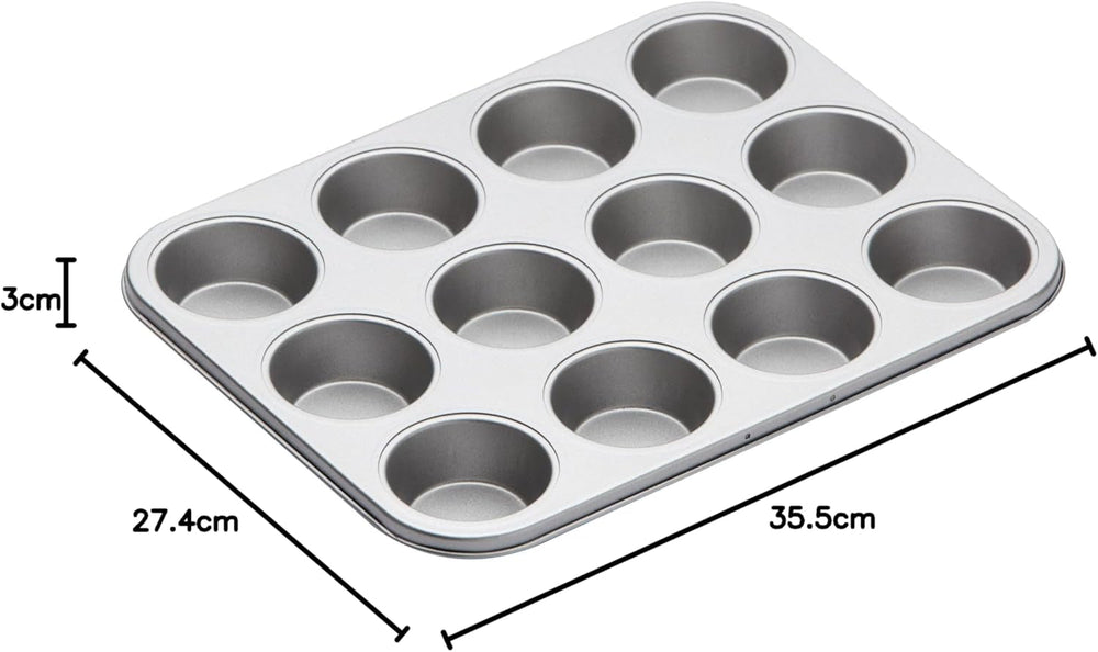 Kitchen Craft Muffin bageplade, non-stick låg, rummer 12 muffins, 35 cm X 27 cm Naty Shop bageplader og plader