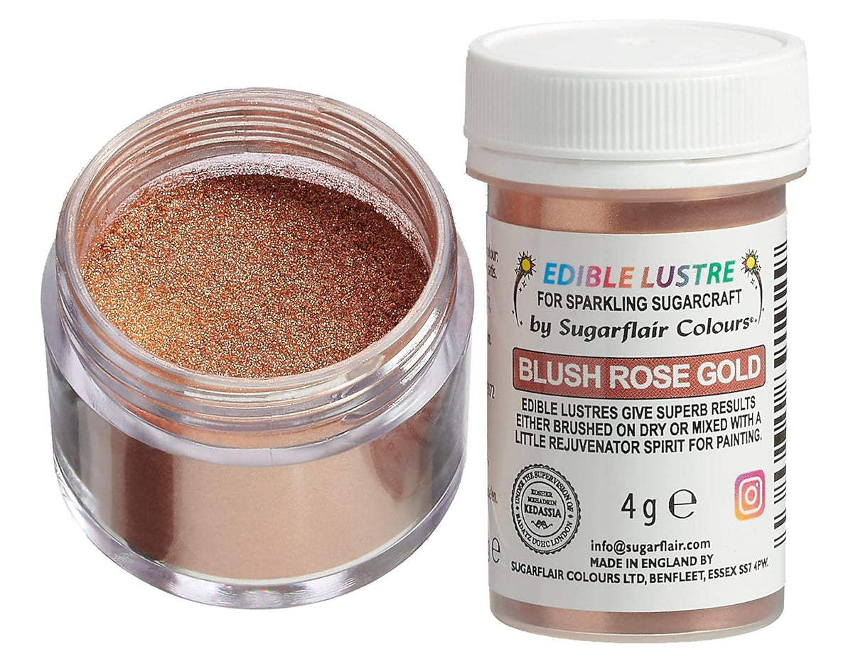 Spiselig madfarve Sugarflair Luster Blush Rose Gold - Spiselig glanspulver til kager, muffins, chokolade, kager, desserter, is, drinks, cocktails og mere - 4g