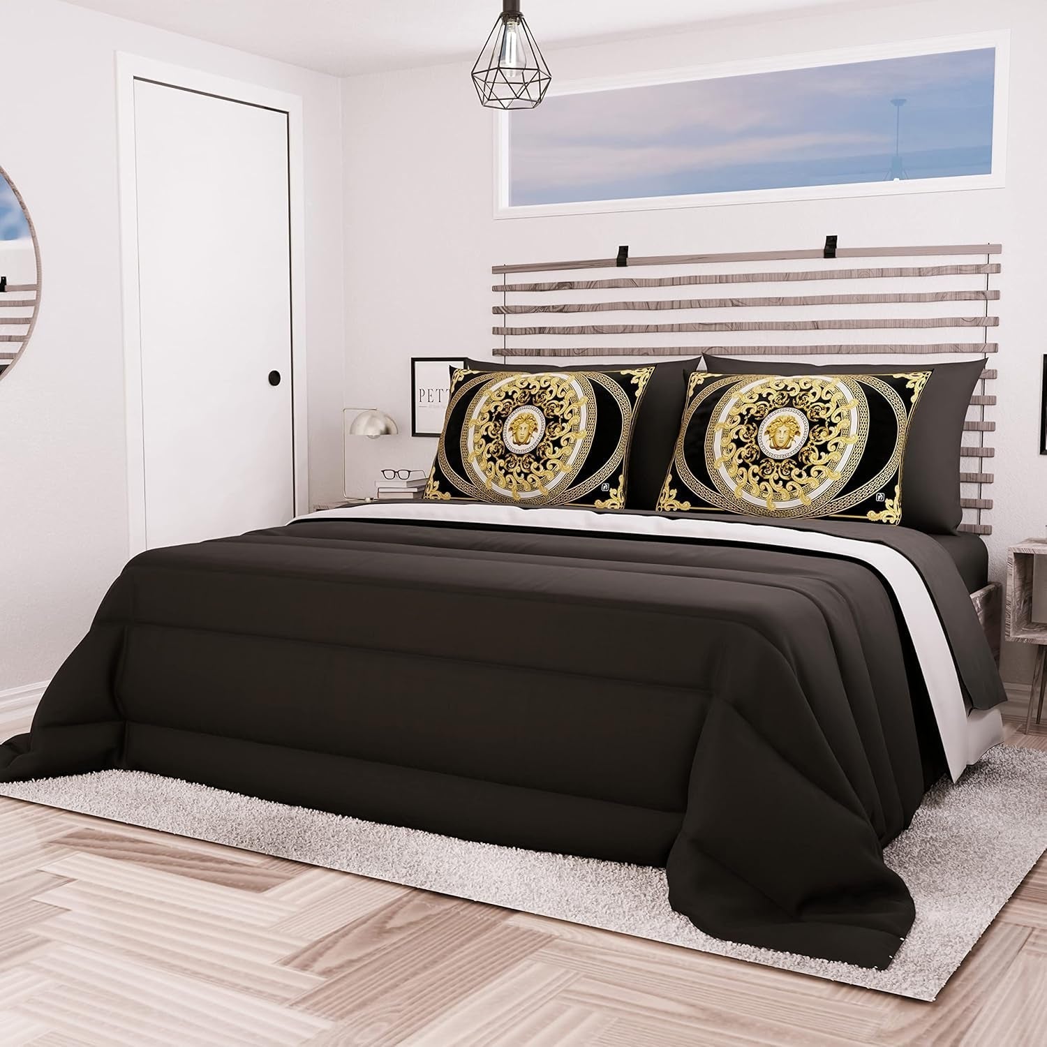 PETTI Artigiani Italiani - Dobbeltseng vintertæppe, maxi, monokrom, dobbeltsidet, hvid, grå, 100% Made in Italy Dyner og dyner Naty Shop Black Piazza E Mezza Maxi (240X260 Cm)