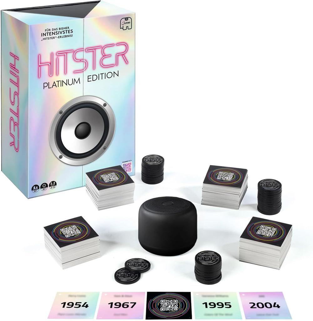 Hitster Platinum Edition – Festmusikspil med 500 sange fra pop, rock, hiphop, dans og mere, inklusive højttaler