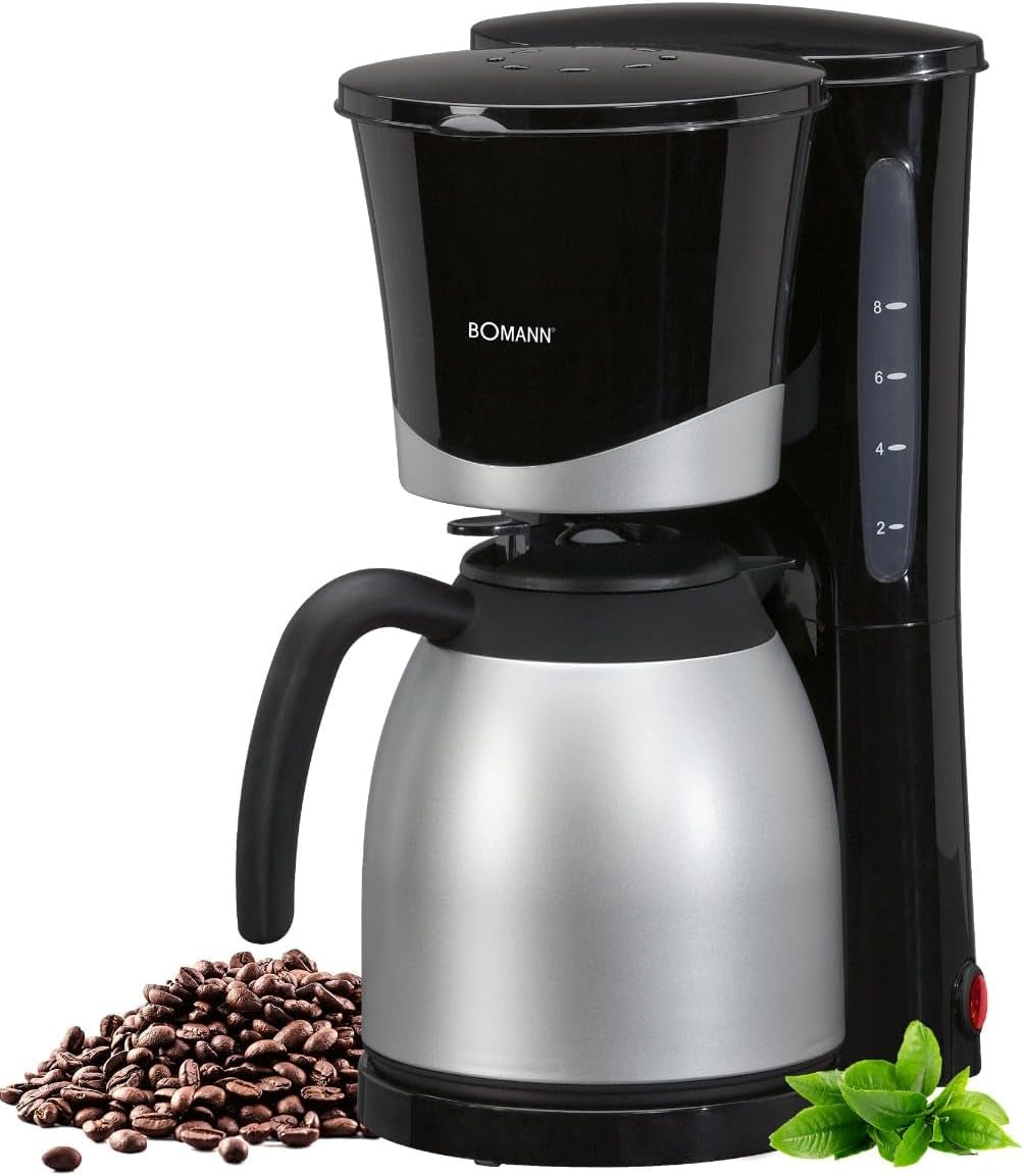 Cafetieră Bomann® cu termos | pentru 8-10 cești de cafea | fără pierderi de temperatură | cafetieră cu filtru | 1 litru | Espressor | Cafetieră cu filtru cu termos | KA 168 negru