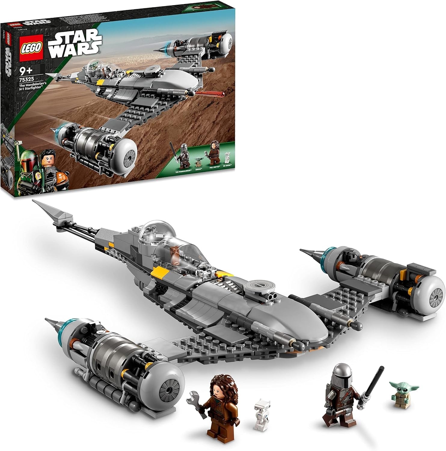 LEGO Star Wars The Mandalorian Fighter N-1 fra Boba Fetts bog Byggelegetøj med rumskib Sæt med 4 figurer inklusive Baby Yoda figur 75325 Byggesæt Besuche den LEGO-Store Single