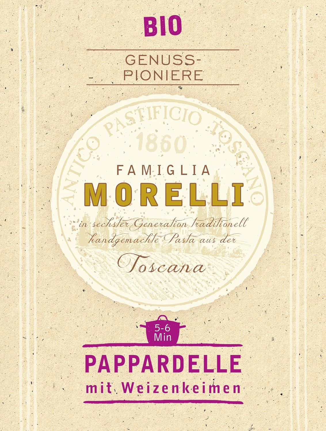 BioGourmet Pappardelle med hvedekim - Økologisk bred pasta til gryderetter og saucer - med ekstra næringsstoffer | 500 g økologisk og vegansk