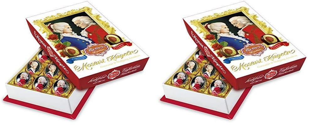 Reber Mozart kugler med mørk chokolade, pakke med 6 med marcipan og nougat, vegansk - 1 x 120 g