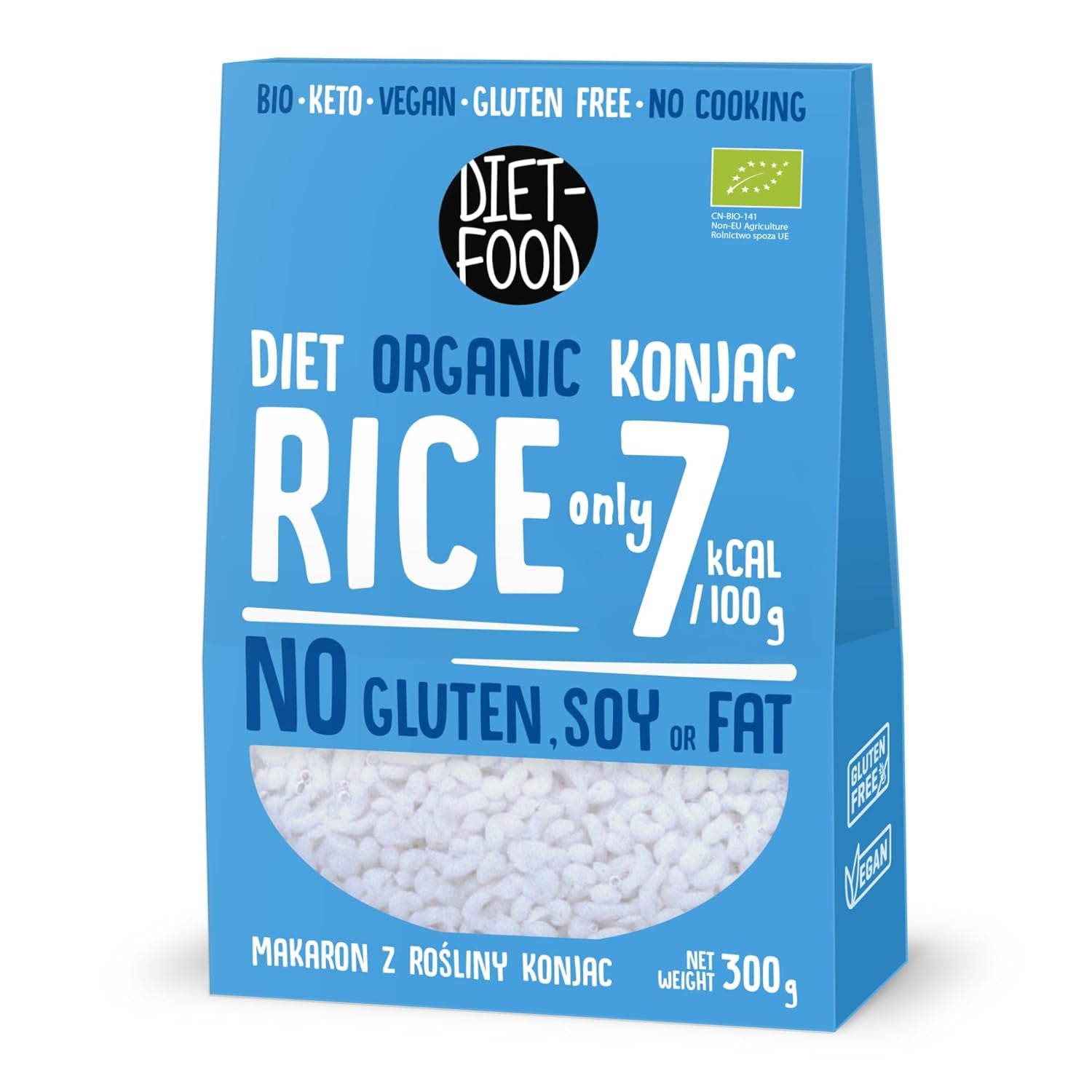 DIET-MAD Økologisk Shirataki Konjac Instant Rice, Low Carb, Low Calorie, Vegan, Fedtfri, Sojafri, Glutenfri, Keto-venlig, Slankende, 300 gram