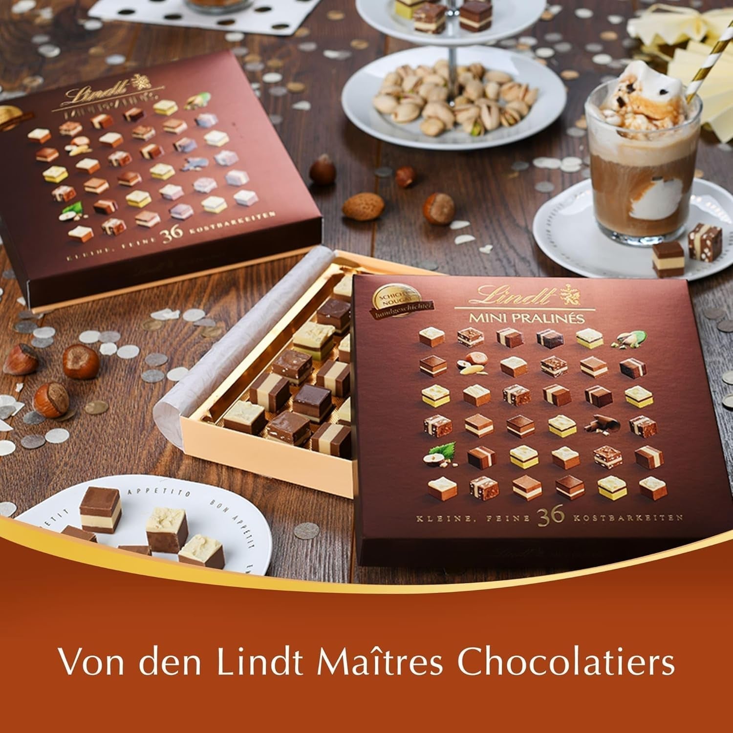 Ciocolată Lindt - Nougat Mini Pralinés, 165 grame, cutie cu 36 de praline Bomboane de Ciocolata Naty Shop