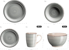 MÄSER 931612 Bel Tempo II set de veselă vintage pentru 6 persoane, 30 de piese, serviciu combinat din ceramică pictată manual în albastru, gresie, albastru fumuriu