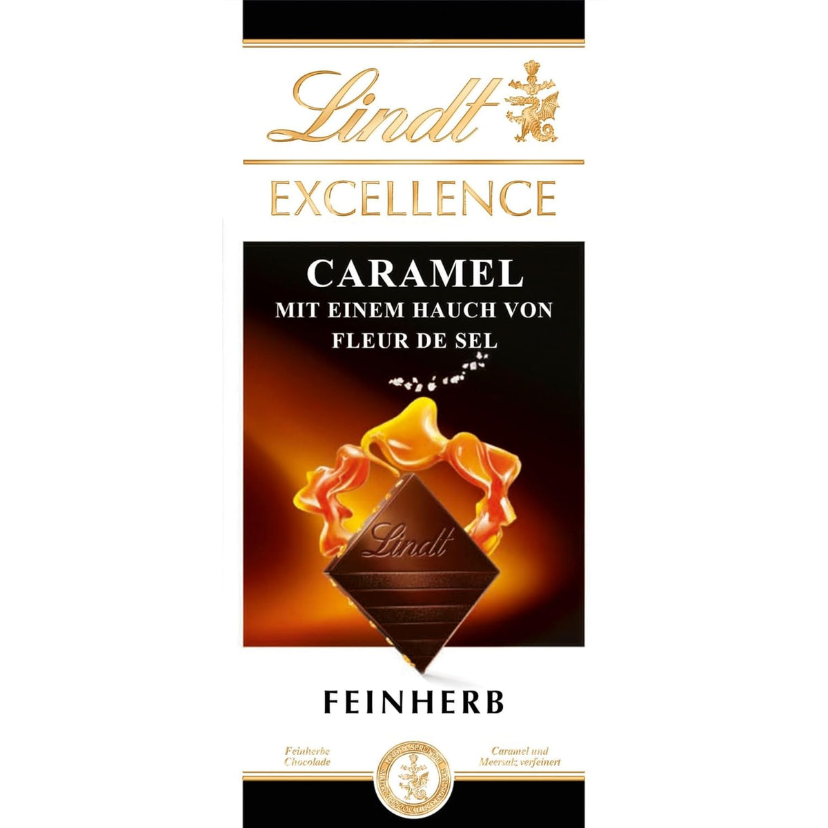 Lindt EXCELLENCE Karamel og havsalt - mørk chokolade | Bar 100g | Med karamel og havsalt (Fleur de Sel) | Intens kakaosmag | Mørk Chokolade