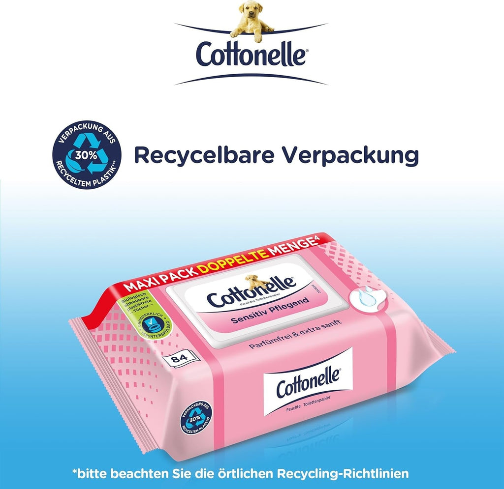 Hârtie igienică umedă, Sensitive Care - fără parfum, biodegradabilă, fără plastic, resigilabilă, 1 X 84 șervețele umede (pachet unic)