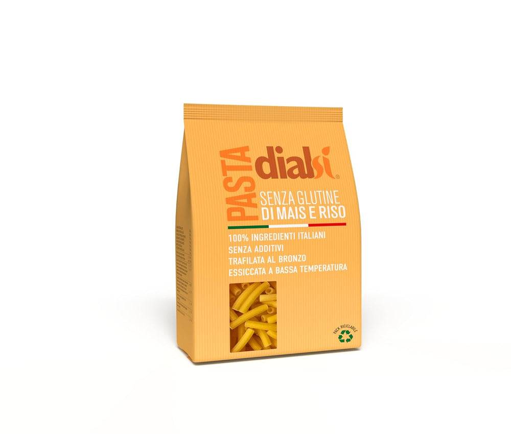 Dialsi stjerneformet pasta, glutenfri majs- og rispasta, bronzebrændt, 100 % italienske ingredienser, ingen tilsætningsstoffer, tilberedes på 8-9 minutter, 300 g pakke