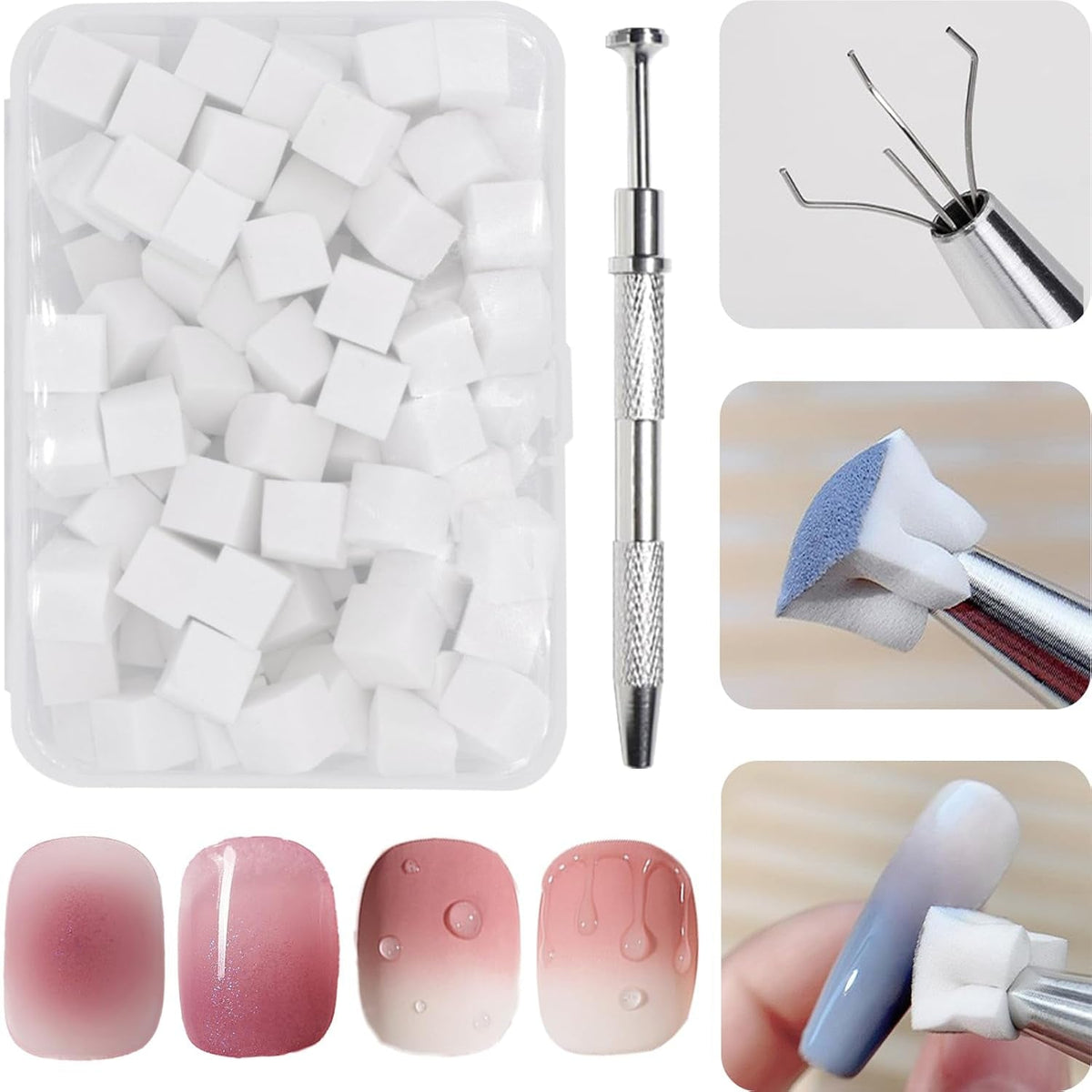 100 Stück Nail Art Schwamm Mit Metallgreifer, Sponge Brush Applikator, Sponge Nagel Pinsel, Nageldesign Zubehör Schwammpinsel, Verwendet, Um Eine Vielzahl Von Gradient Nail Art Patterns Zu Erstellen