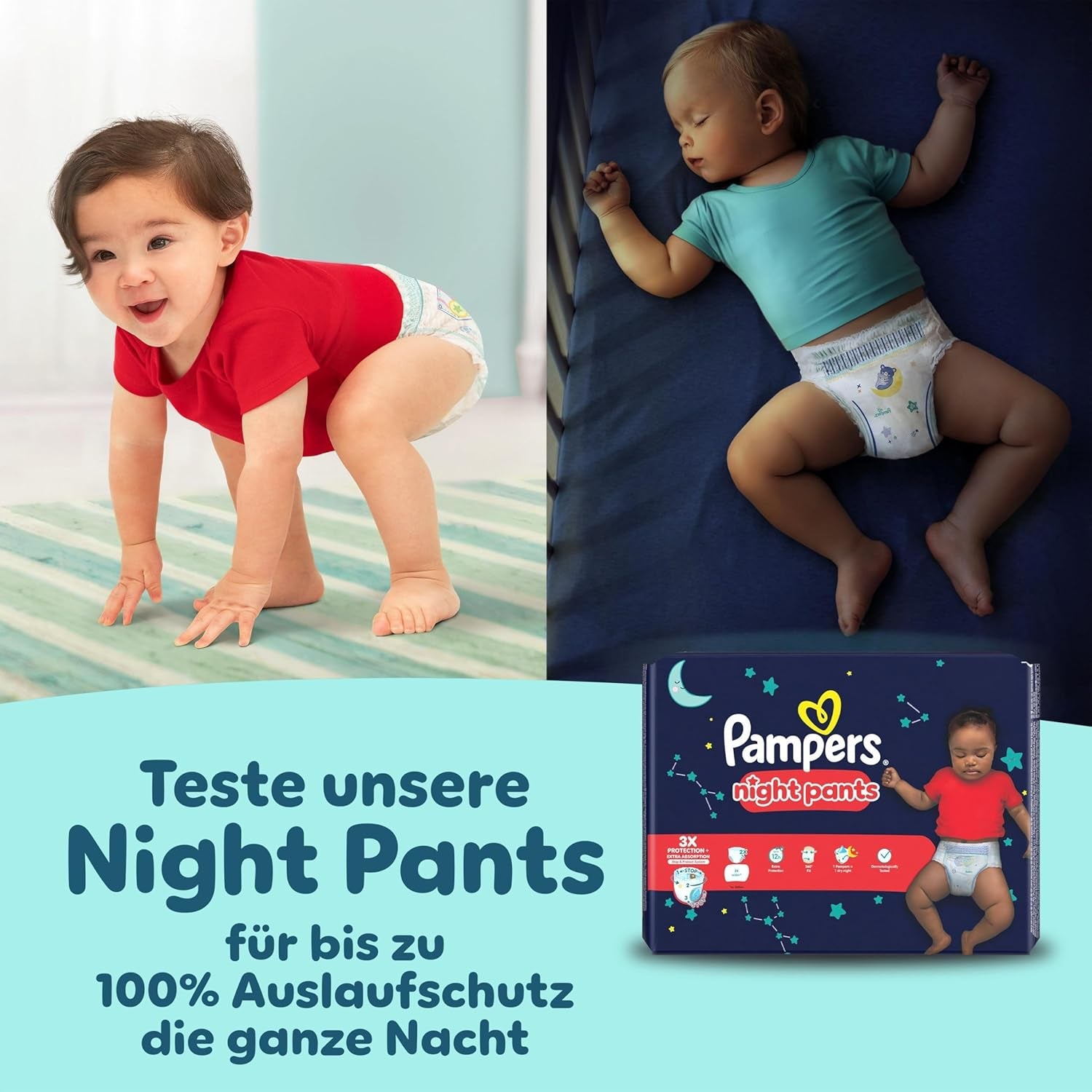 Pampers Premium Protection Pants Größe 6, 78 Windeln, 13kg-19kg, Mit 360° Fitform, 2x breiteren Bundchen as vorher for Komfort & Schutz + 10 Stück Pampers Aqua Baby-Weuchttücher enthalten