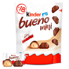 Kinder Bueno Mini - Crunchy Wafer chokoladebarer, mælkecreme og hasselnødder og fin mælkechokolade - Karnevalsgodbidder - 1 pose mini individuelt indpakkede stænger (1 x 108 g)