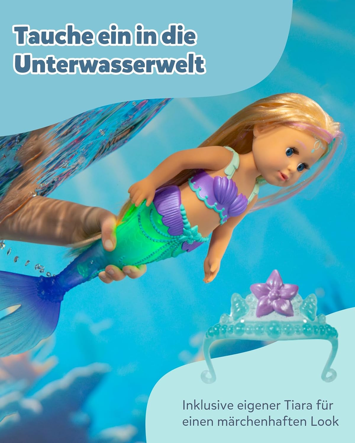 BABY Born Mermaid - Păpușă înaltă de 43 cm - Păr de înaltă calitate cu șuvițe colorate - Aripioară luminoasă - Funcționează cu baterii - Potrivit pentru copii de la 3 ani în sus, verde Papusi Naty Shop
