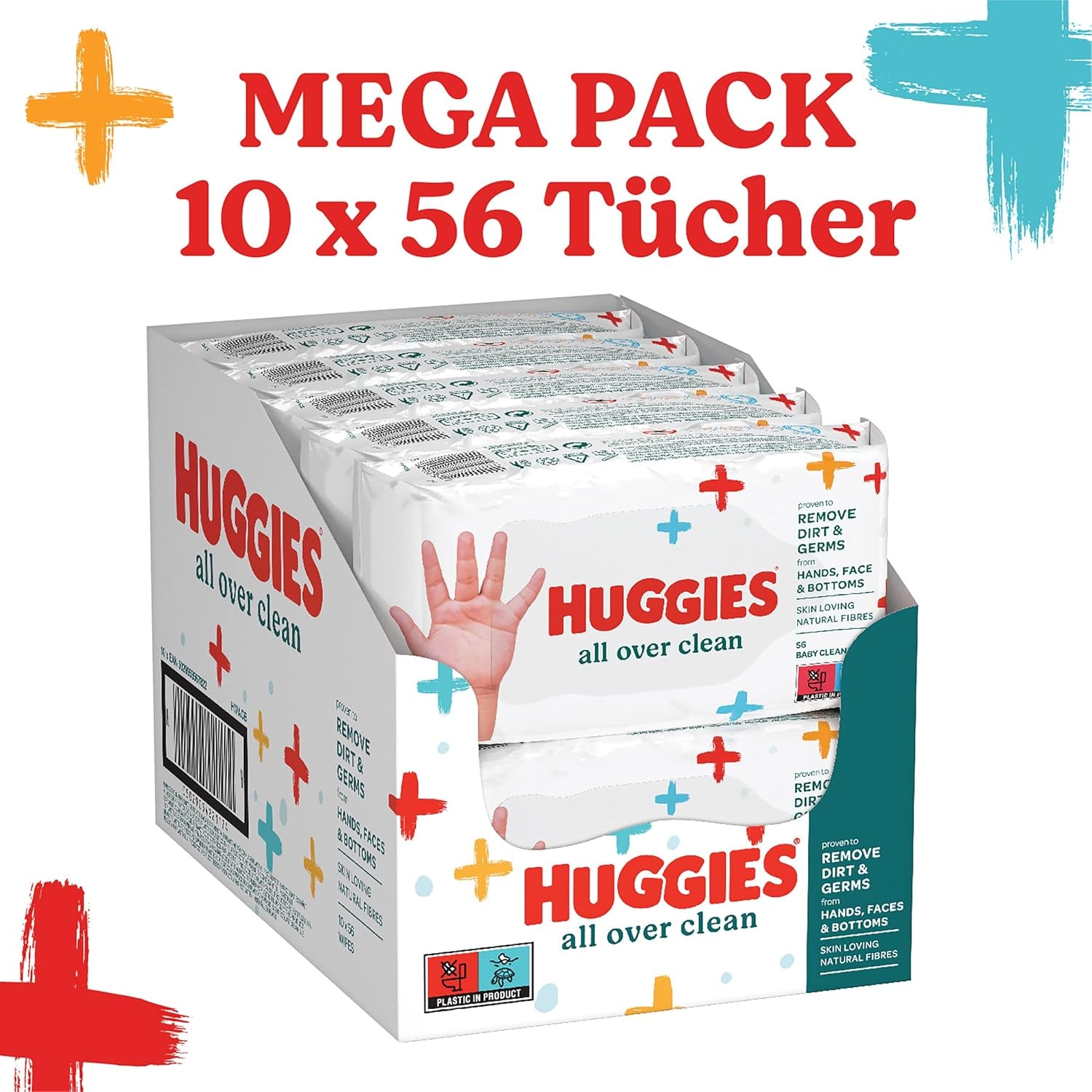 Huggies Baby Vådservietter Generelt Ren Hel Krops Diskret Frisk 10 x 56 Servietter Månedlig Æske