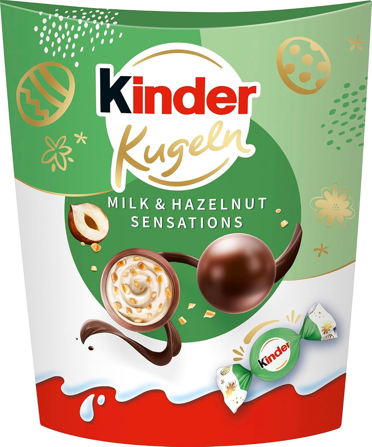 Kinder Milk & Hazelnut Sensations-kugler 90g - Mælkechokoladekugler med cremet mælkefyld og hasselnøddestykker - Påskechokolade, påskeslik - Påskegave og souvenir