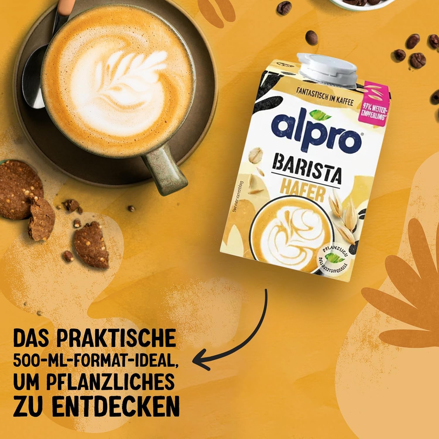 Alpro Barista Haferdrink – Zum Aufschäumen – Vegan und milchfrei – Von Natur aus lactosefrei – Rich an Ballaststoffen, Calcium og Vitaminen – 8 x 1 L – Haltbar