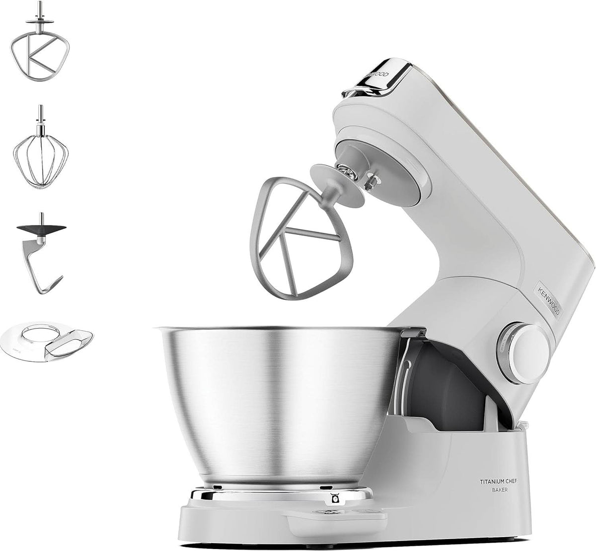 Kenwood Titanium Chef Baker KVC65.001WH, Küchenmaschine Mit Integrierter Waage, 1200 Watt, Inkl. 3-Teiligem Patisserie-Set, Spatel & Spritzschutz, Weiß Mor og Barn Naty Shop Weiß Chef Bager