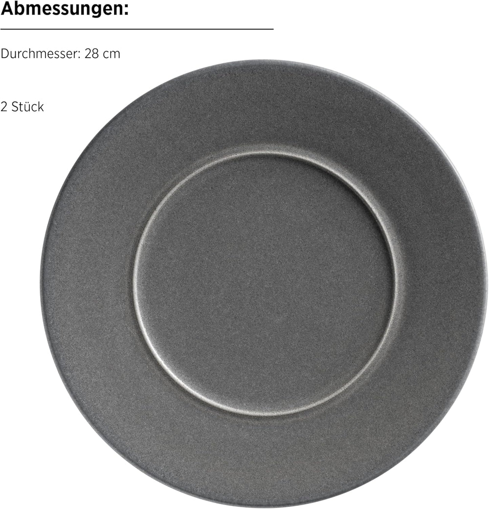 MÄSER Seria Unico, Set de veselă pentru 2 persoane, Atemporal, Elegant, Serviciu de masă din ceramică cu 8 piese, Gresie, Antracit