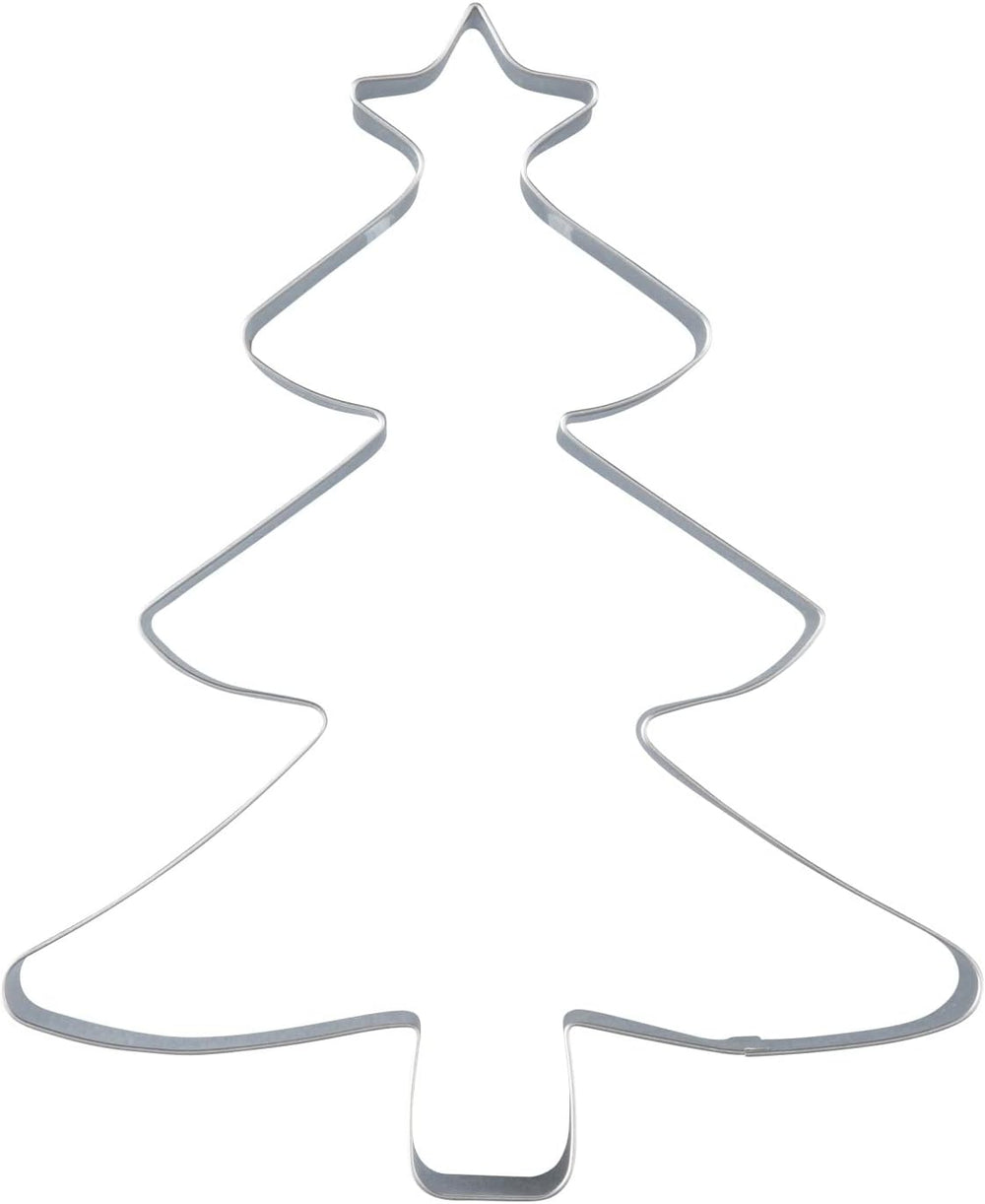 Formă de biscuiți Zenker XL pentru Crăciun – Formă de biscuiți în formă de brad de Crăciun pentru biscuiți delicioși și dulci – Formă de biscuiți 2 în 1 și cadru de copt din oțel inoxidabil, argintiu