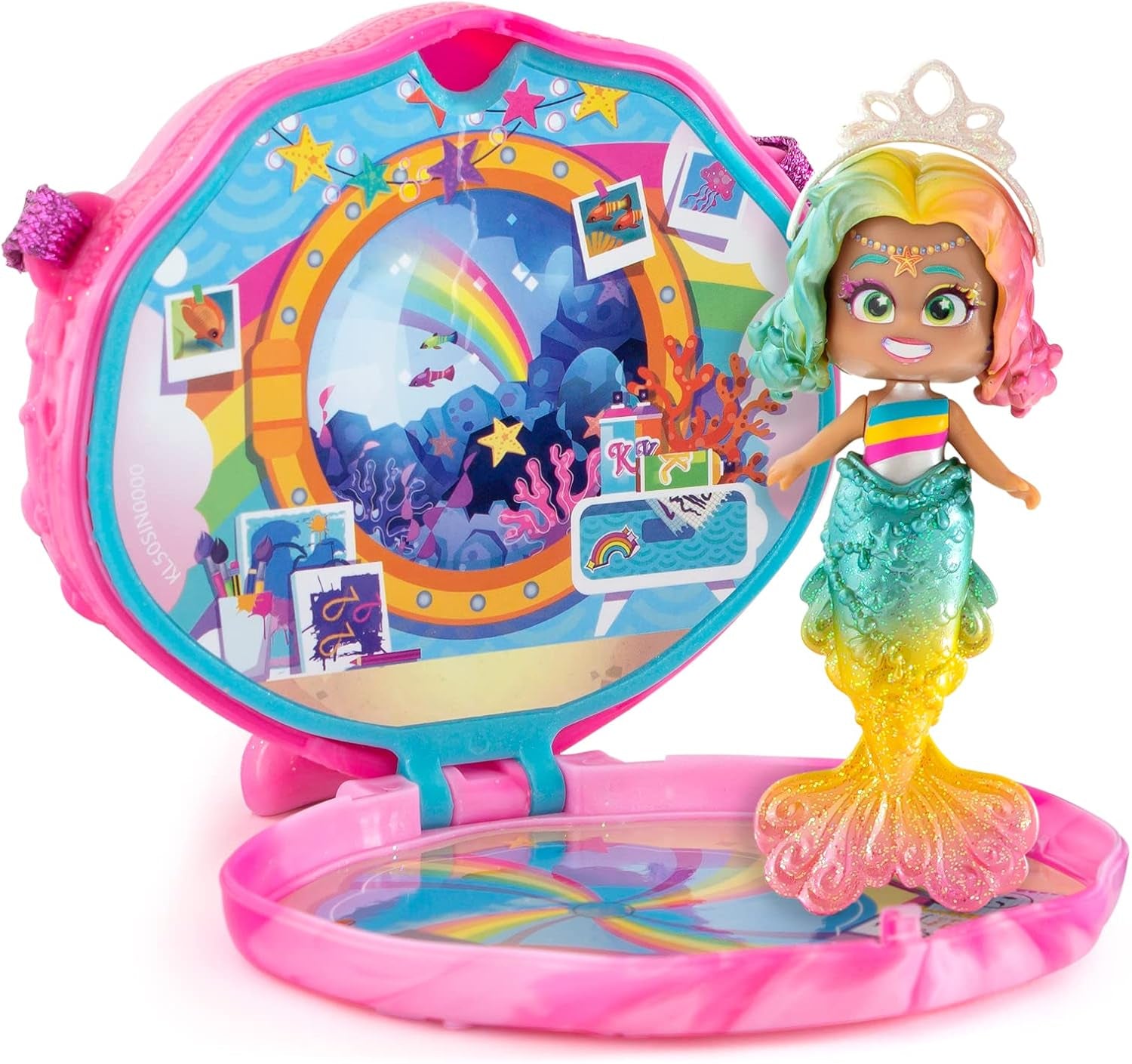 Mermaids Coral Meerjungfrauen-Puppe med 1 Muscheltasche, 1 Meerjungfrauenschwanz, 1 Haustier, Kleidung, Accessories og Schuhe