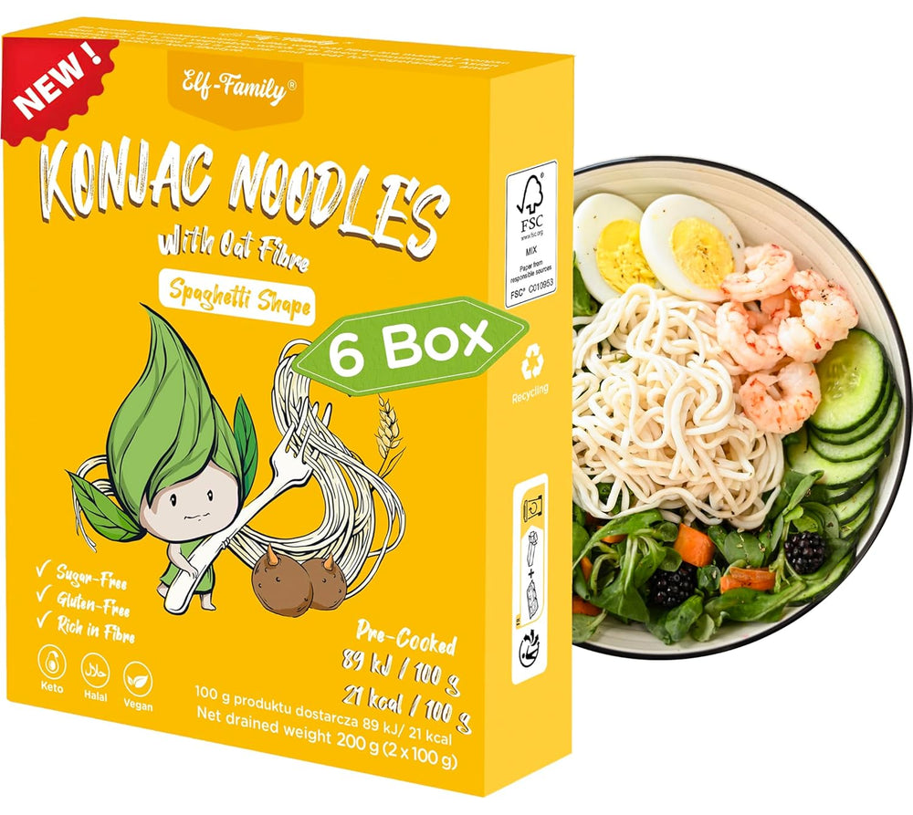 Premium Konjac-nudler fra Thailand, veganske, glutenfri - 240 g x pakke med 6 (12 pakker), Shirataki-nudler fra alffamilien, instant-nudler, pasta/keto/lav kulhydrat/lavt kalorieindhold/sukkerfri - spaghetti og fettuccine