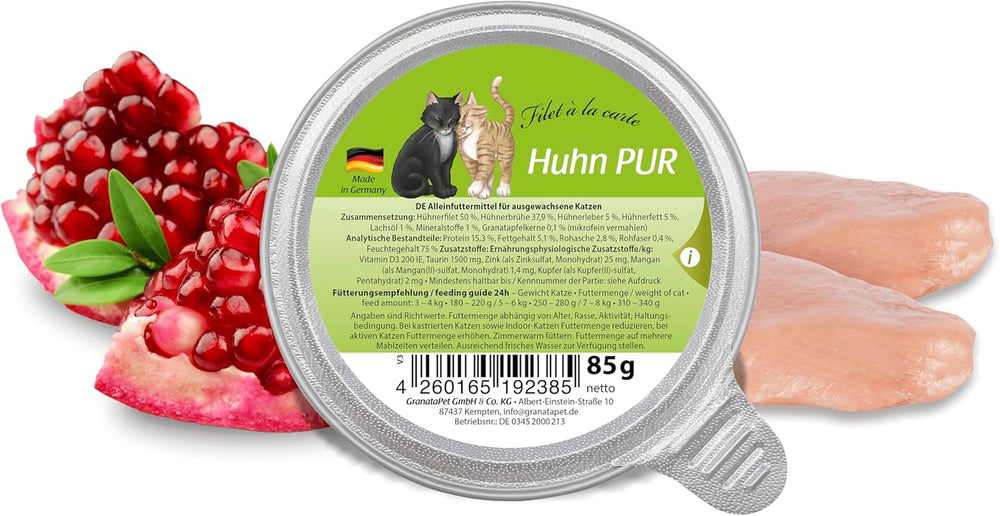 GranataPet Filet à la carte Chicken PURE, hrană umedă pentru pisici, bucăți de file fără cereale, hrană pentru pisici fără zahăr adăugat, conținut ridicat de carne, 6 x 85 g