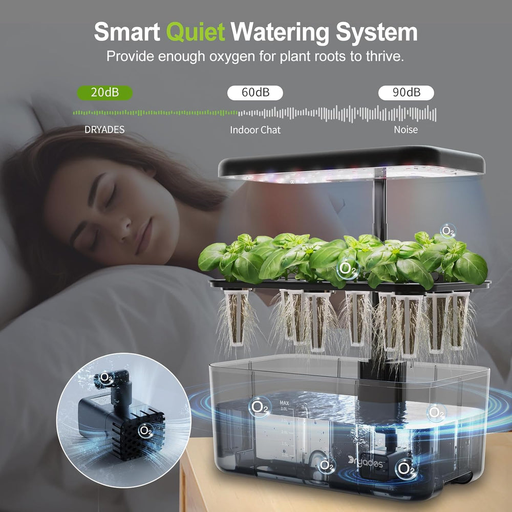 Hydroponic Grow System: 8 kapsler, 24W LED-lampe med fuld spektrum med advarsel om lavt vand | Indendørs have til køkken, stue, skole | Gaveidé til amatørgartnere