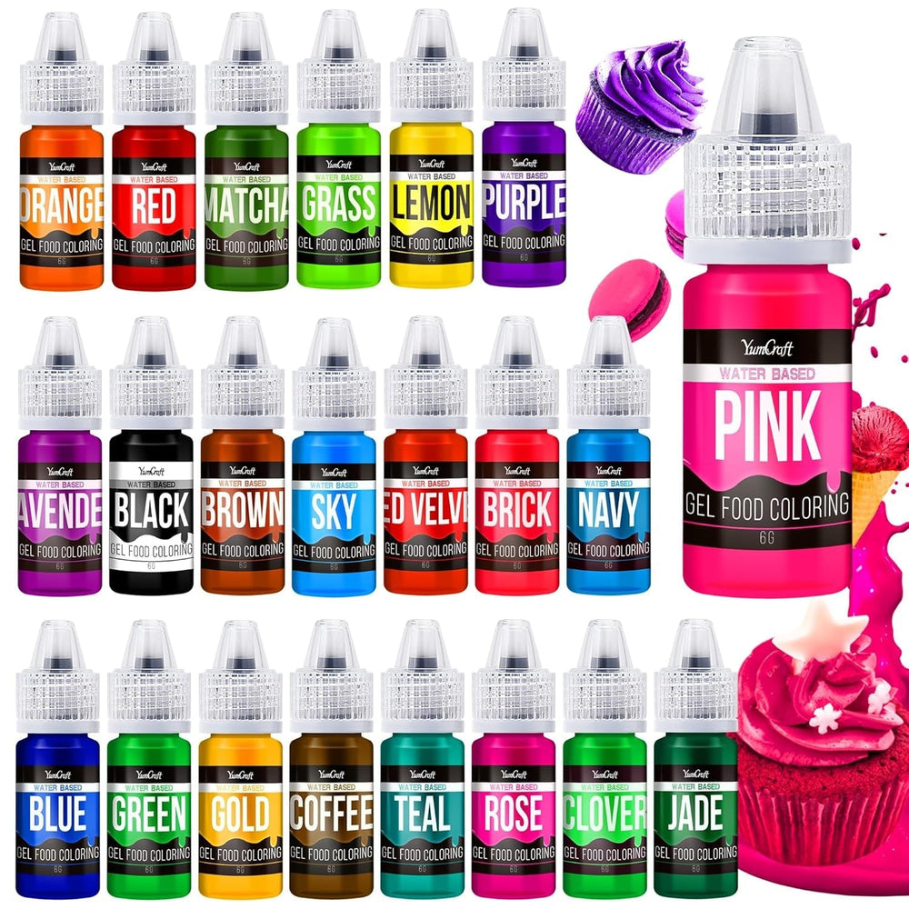 Colorant alimentar în gel - 22 de culori x 6G, colorant alimentar în gel foarte concentrat pentru prăjituri, copt, ouă de Paște, băuturi - Colorant alimentar fără zahăr pentru fondant, glazură, slime, decorarea torturilor