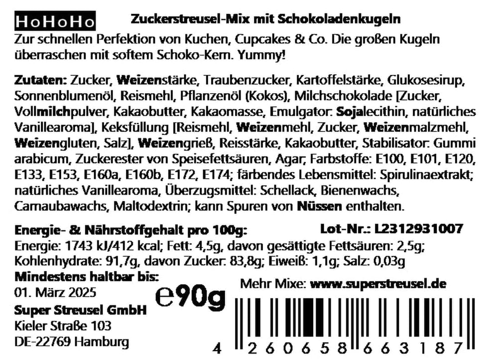 Super Streusel Hohoho, juletema drys, 90 gram Sprinkles Naty Shop