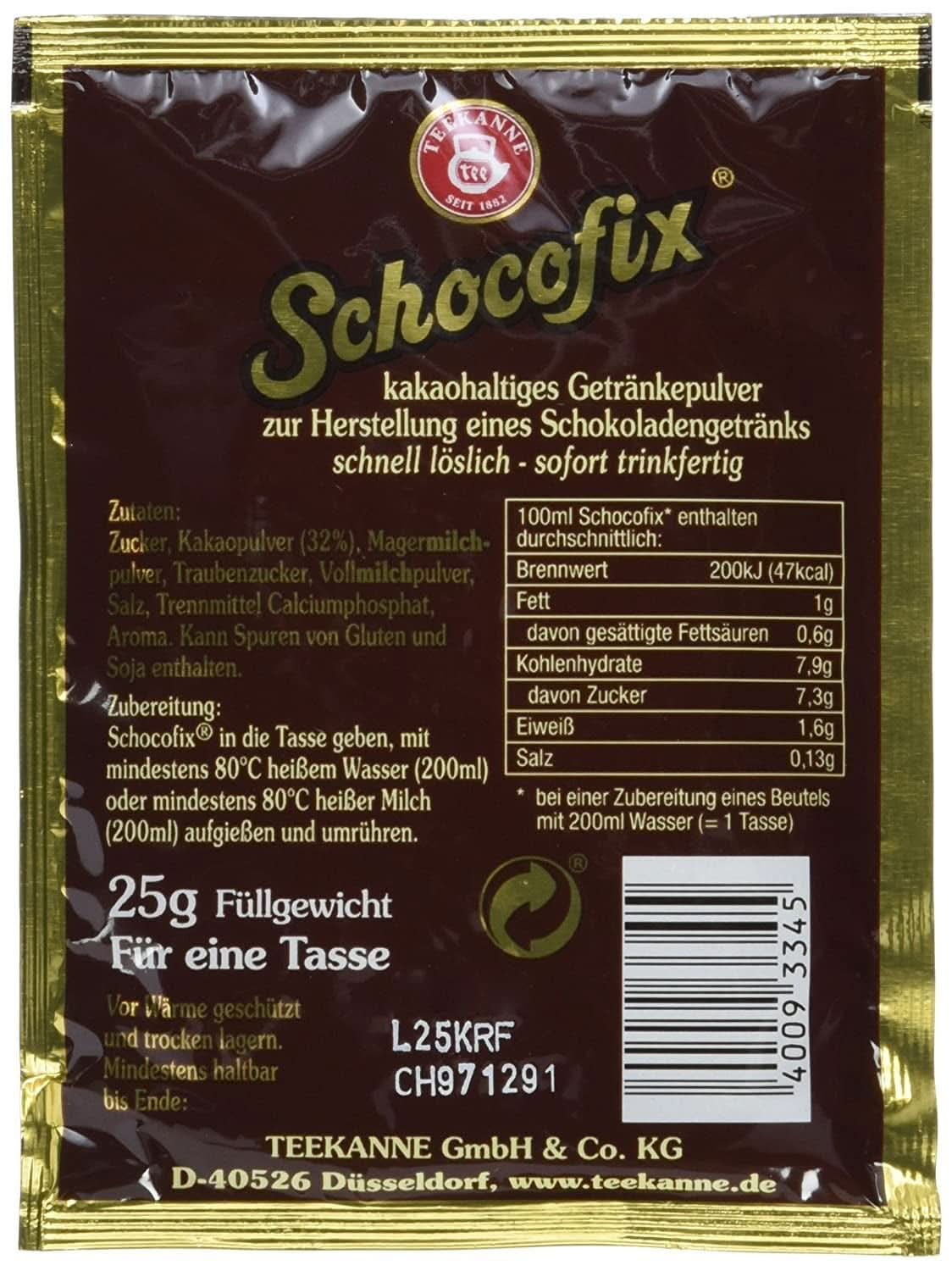 Teekanne Schocofix drikkechokolade, pakke med 50 x 25 gram kakao og varm chokolade Naty Shop