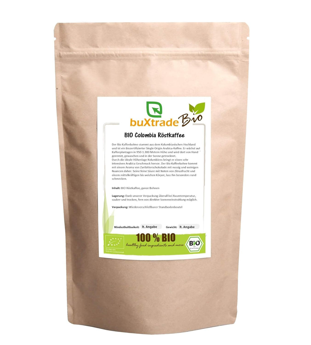 1 kg | Cafea prăjită organică din Columbia | Cafea | Boabele de cafea | Columbia | Cafea | Buxtrade