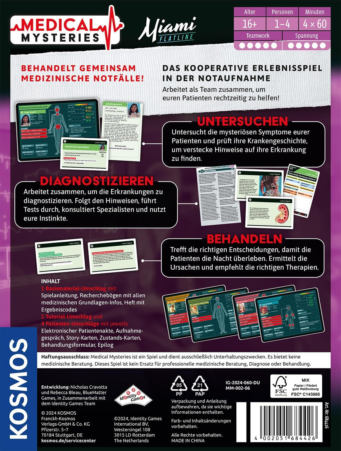 KOSMOS 684426 Medical Mysteries - Miami medicinsk co-op RPG Medical Crime Files brætspil for alderen 16 og opefter