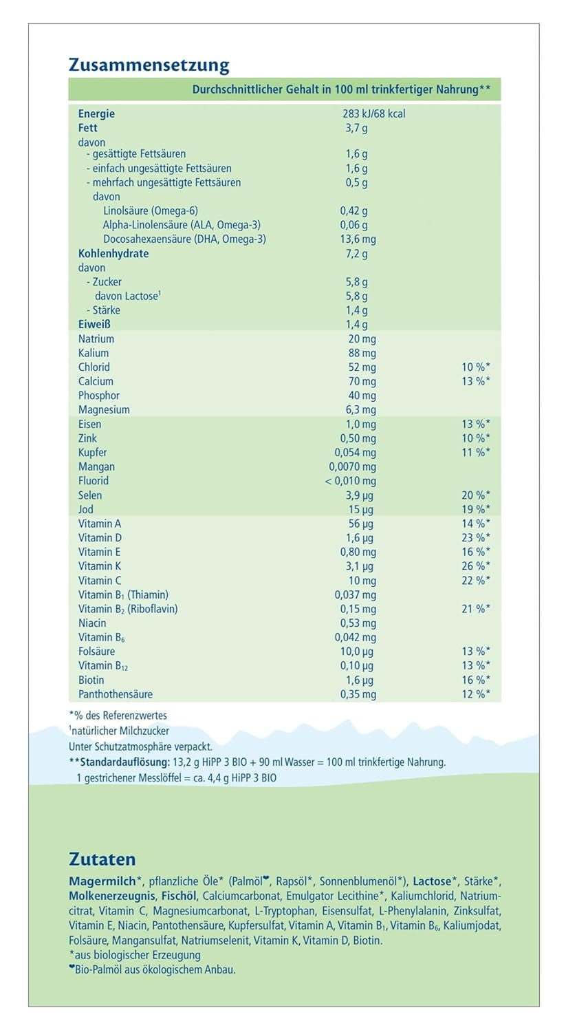 HiPP 3 Økologisk tilskudsmælk (4 x 600g) - efter 10 måneder, med Omega-3 (DHA, ALA), Calcium, Vitamin D, af bedste økologiske kvalitet
