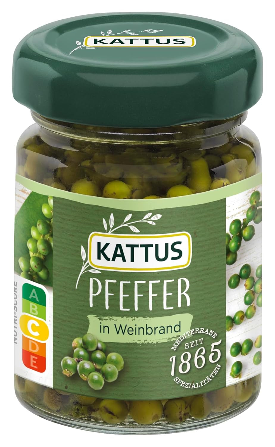 - Grüner Pfeffer i Weinbrand | Ganzer, eingelegter Pfeffer zum Würzen von Saucen | 50 g i glas