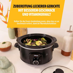 Tristar VS-3915 slowcooker, keramisk gryde i rustfrit stål med 2 varmeindstillinger og holde varm funktion, 3,5 L Slow Cooker Naty Shop