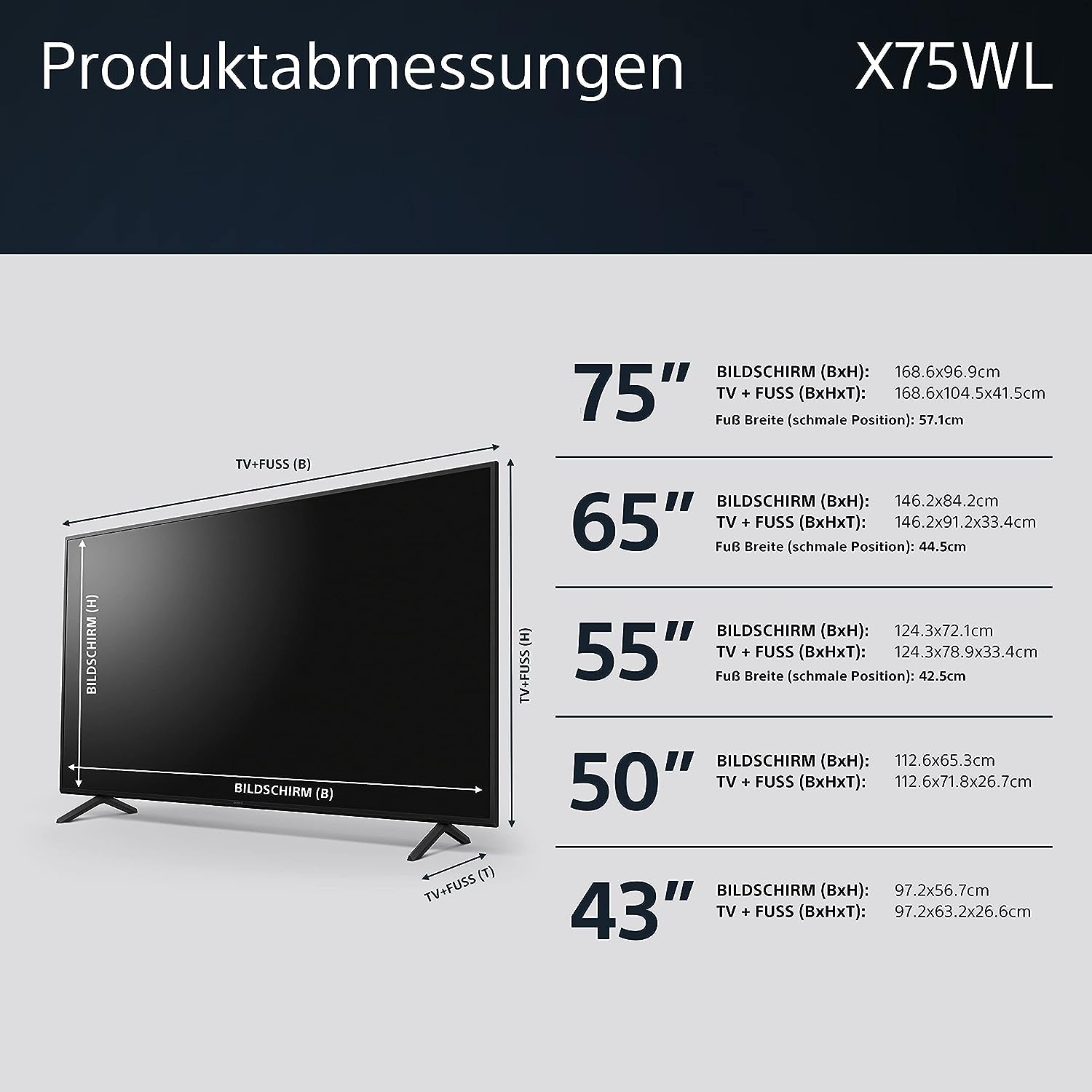 Sony BRAVIA, KD-50X75WL, televizor LED de 50 de inci, 4K HDR, Google TV, Smart TV, compatibil cu Alexa, BRAVIA CORE, HDMI 2.1, meniu de jocuri cu ALLM