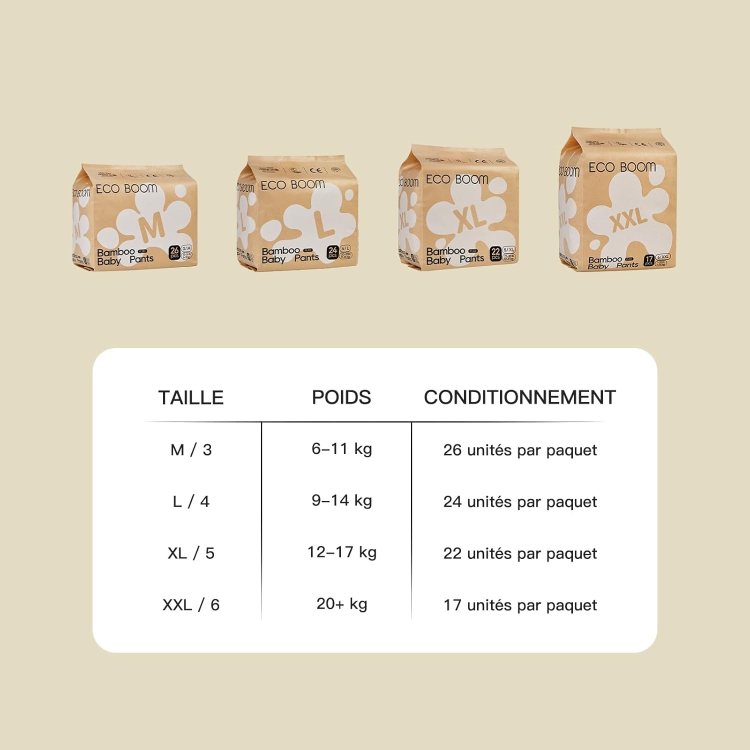 ECO BOOM Bamboo Babybleer - Størrelse 6 (20 kg), Plantebaserede Pull-Up bleer (17 stk) - Premium økologiske, parfumefri, hudvenlige, superabsorberende