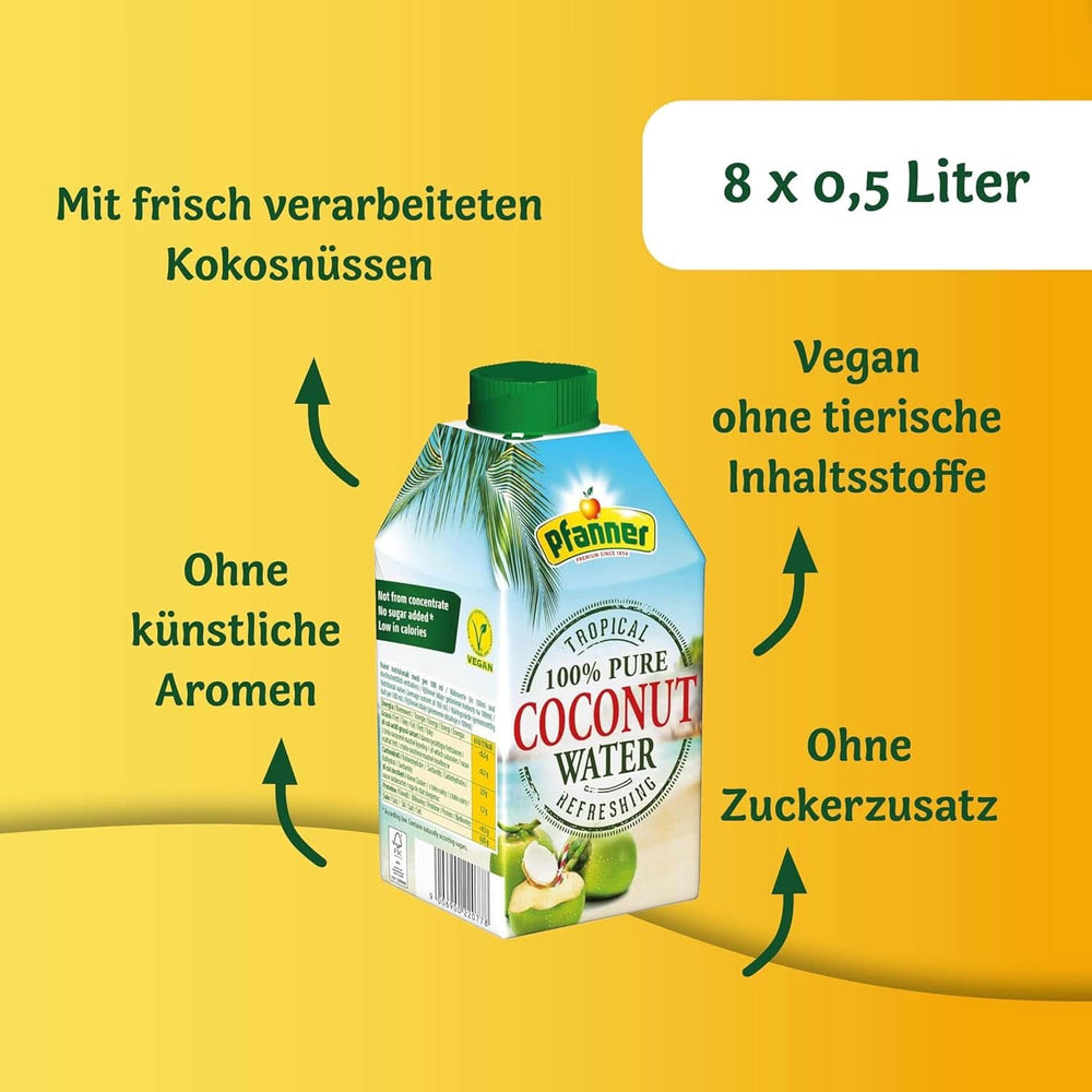 Pfanner Coconut Water Drink (8 X 500 ml) - Kokosvand uden sukker Naty Shop