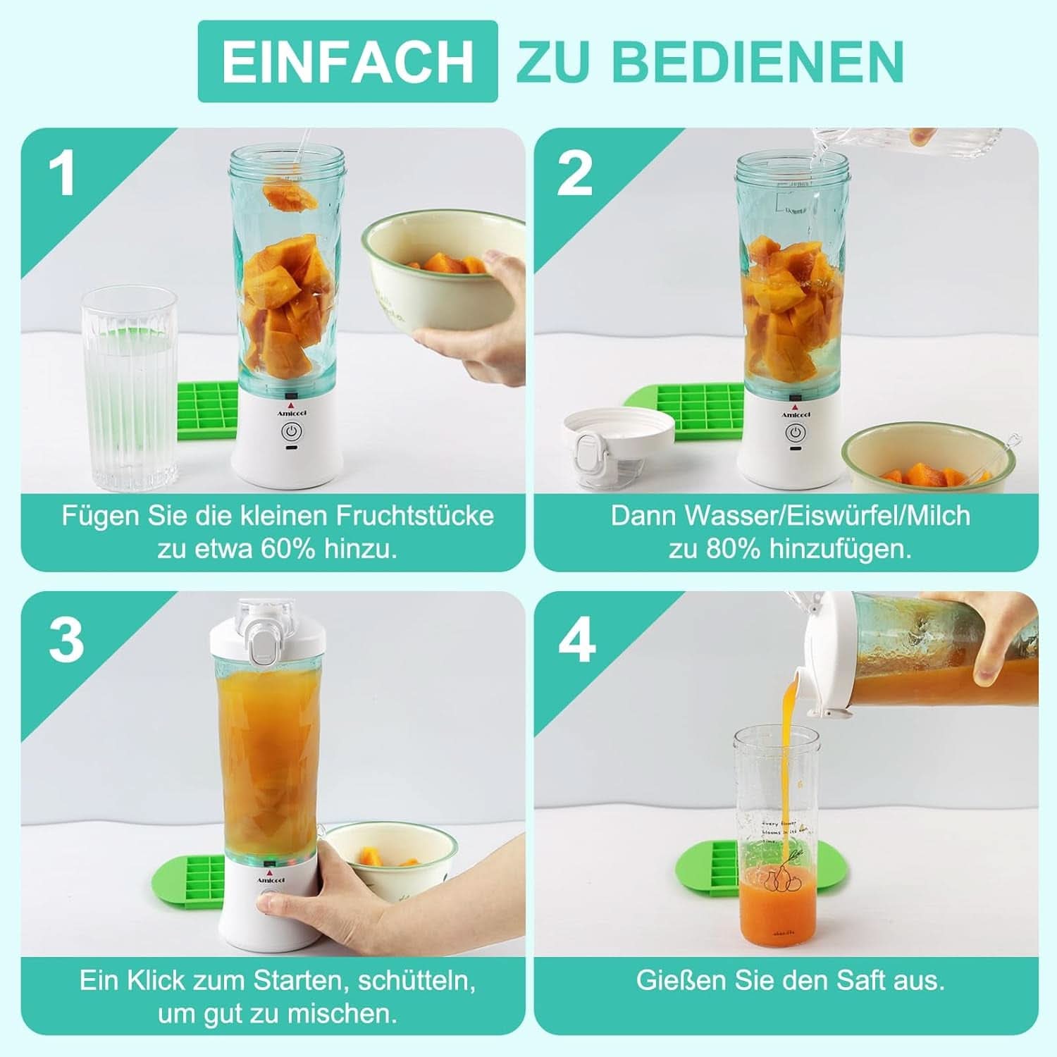 Mixer Smoothie Maker to Go, Mini Standmixer Tragbar Mit 6-Klingen Edelstahl, Enstafter Mit Reisedeckel, USB Portable Blender Elektrisch 600Ml flaske, Mixer Shaker Slushy Maker Wasserdichter Bucatarie Naty Shop