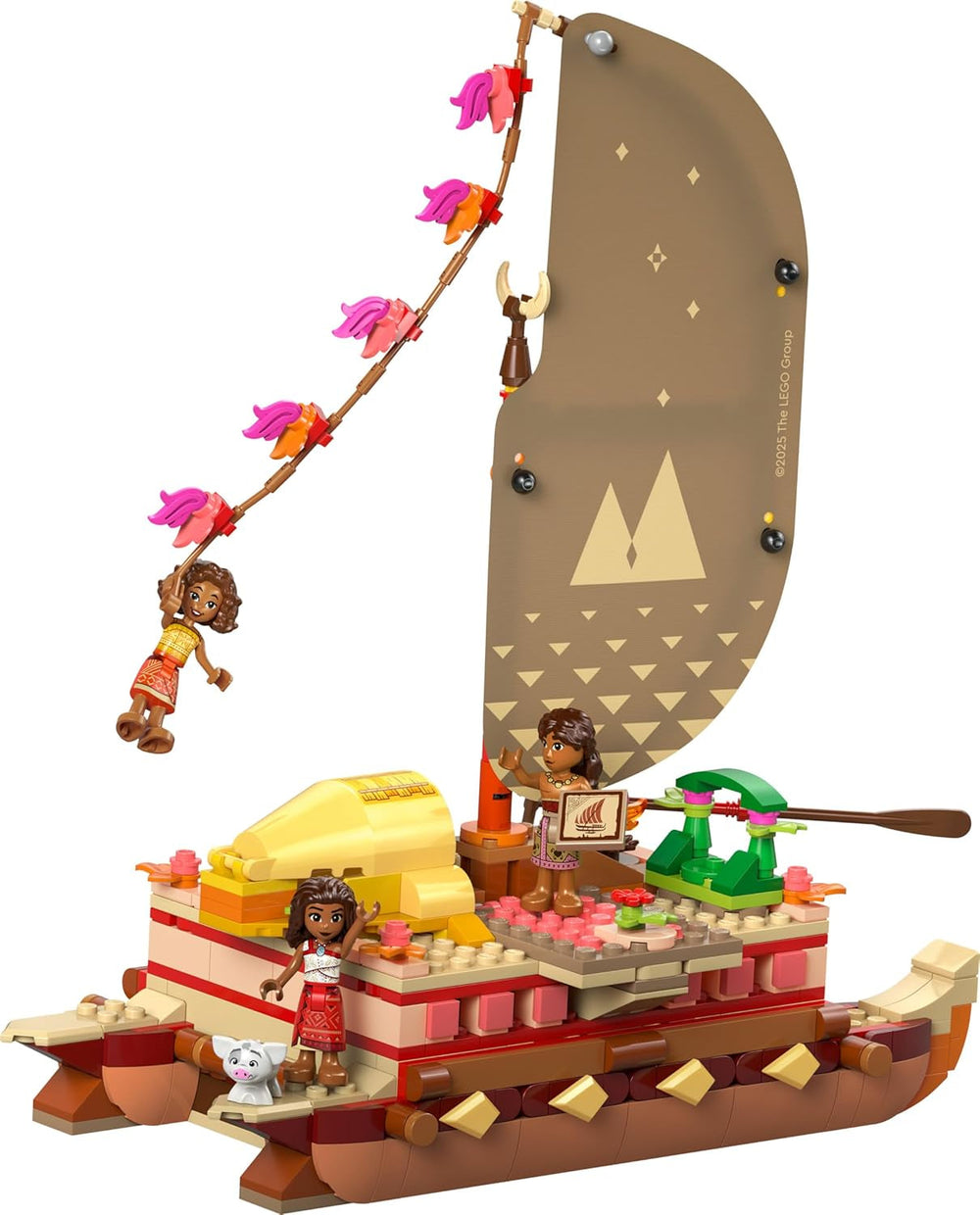 LEGO ǀ Disney Vaiana 2: Vaianas Abenteuerfloß - Spielzeug Boot mit Textilsegel, abnehmbarem Deck, Lagerfeuer & 3 Minifiguren, inkl. Loto und Moni – Geschenk für Mädchen ab 6 Jahren & Fans – 43270