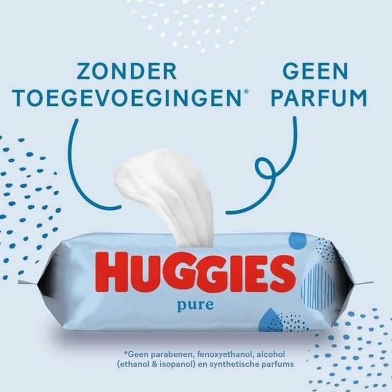 Huggies Pure Baby Wipes 18 Pack (1008 Wipes i alt) — 99 % rent vand — Duftfri til skånsom rensning og beskyttelse Baby Wet Wipes Naty Shop