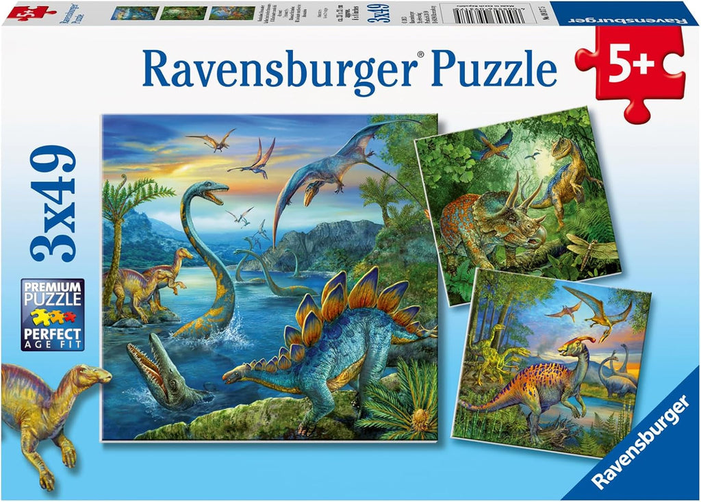 Ravensburger Puzzle jigsaw pentru copii - 09317 Fascinația dinozaurilor - puzzle jigsaw pentru copii de 5 ani și peste, cu 3X49 piese Puzzle Naty Shop Singur