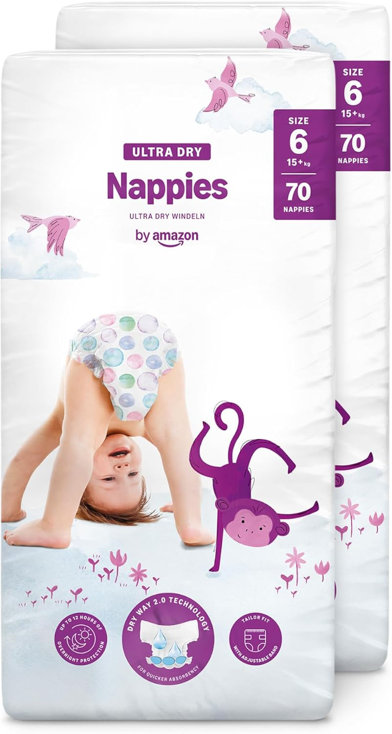 Amazon Ultra Dry Bleer, størrelse 1 (2-5 kg) - Månedlig æske, hvid, 96 antal (2 pakker af 48) (tidligere Mama Bear Brand, identisk produkt)