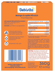 Mango æble fersken klembare poser - 16 pakke (4 pakke, 4 x 90 g hver), uden tilsat sukker, glutenfri, ideel til snacks og på farten