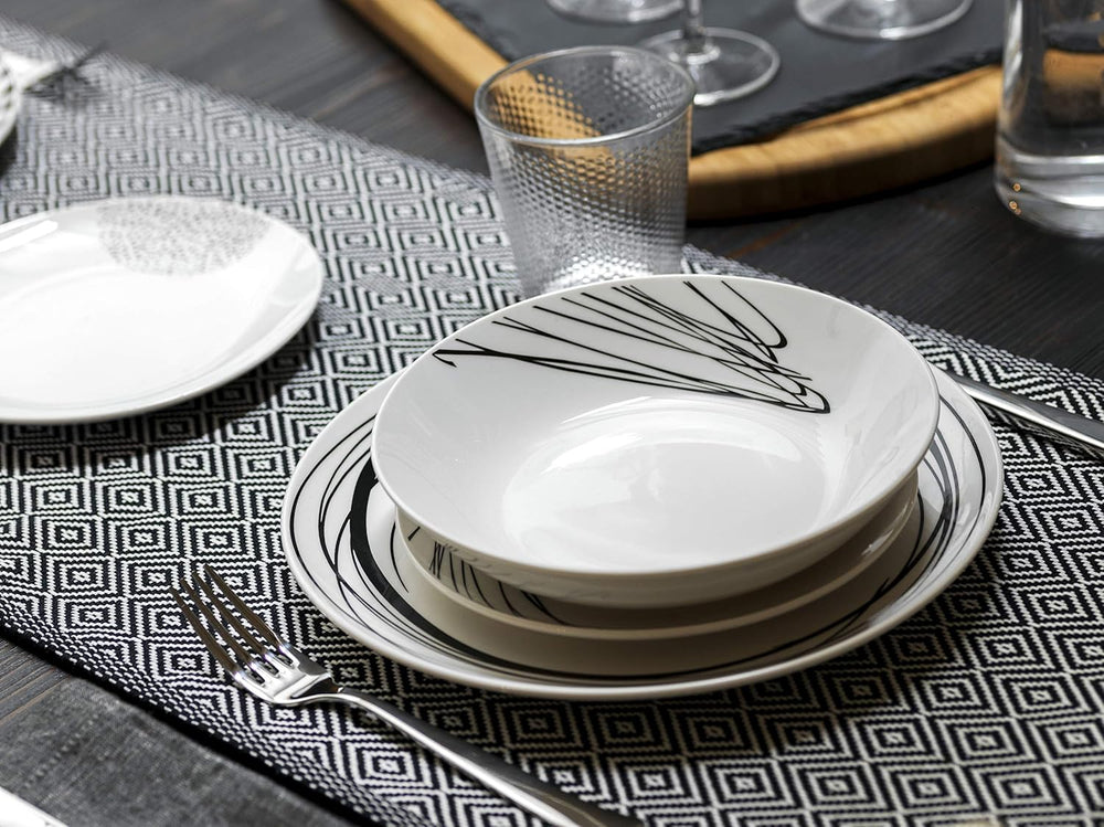 Serviciu de masă Graphic, 18 piese pentru 6 persoane, porțelan, alb