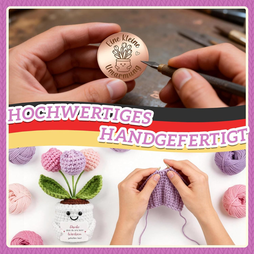 Abschiedsgeschenk Kollegin & Lehrerin Erzieherin - Pocket Hug Tulpen Blumen - Dankeschön Geschenk Für Rente, Jobwechsel & Abschied - Gehäkelte Blumen & Glücksbringer - Schlüsselanhänger