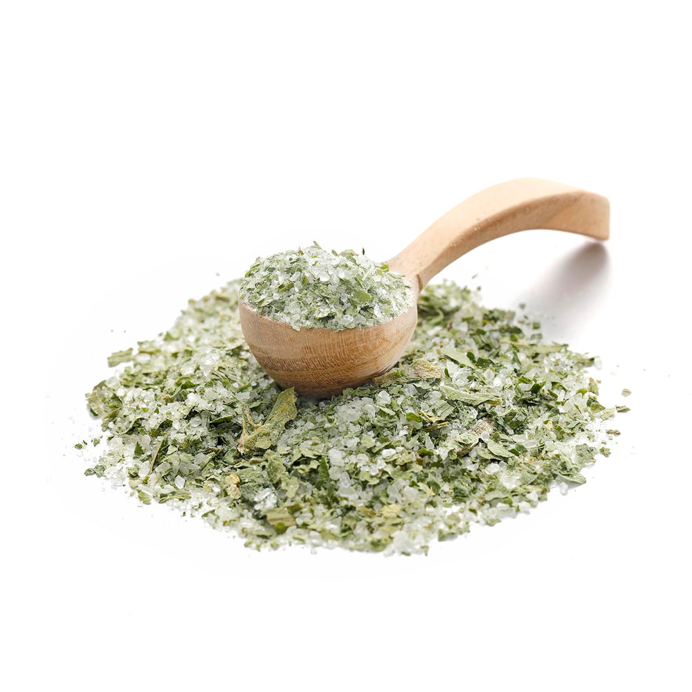 Ankerkraut Bärlauch Salz, Lecker Fleisch und Salat Verfeinern, Knoblauch-lignende Gesmack Aroma, Kräuter mit Gewürz zum Kochen, 110 g im Corkenglas