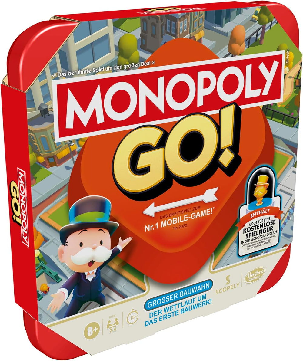 Brætspil Monopoly GO! - Tysk version, spil baseret på den populære online version, hurtigt strategispil for hele familien, sjovt for 2 til 4 spillere